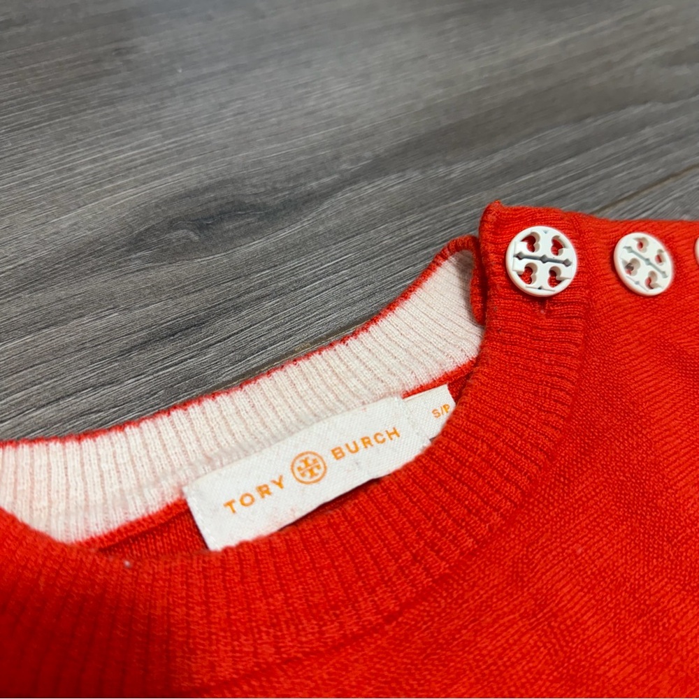 Tory Burch Orange-Red Sweater with Button Details - Picture 4 of 6